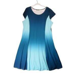Lily By Firmiana Dress Womens 1XL Blue Ombre A Line Short Sleeve Stretch Knit